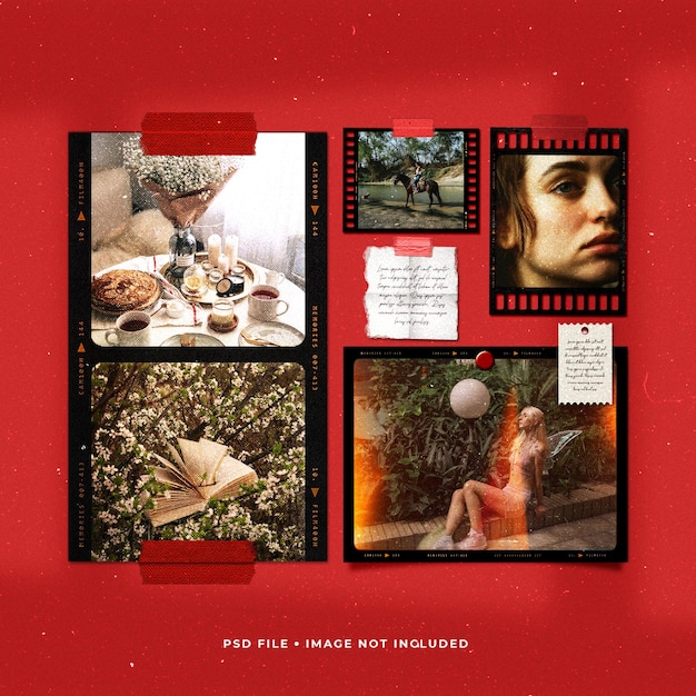 Social media post photo paper frames moodboard collage mockup