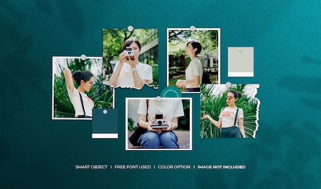 Stylish moodboard collage mockup with shadow overlay