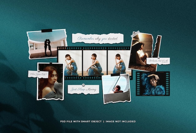 Stylish moodboard collage mockup with shadow overlay