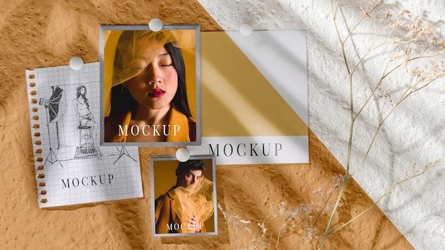 Top view of beautiful autumn moodboard mock-up