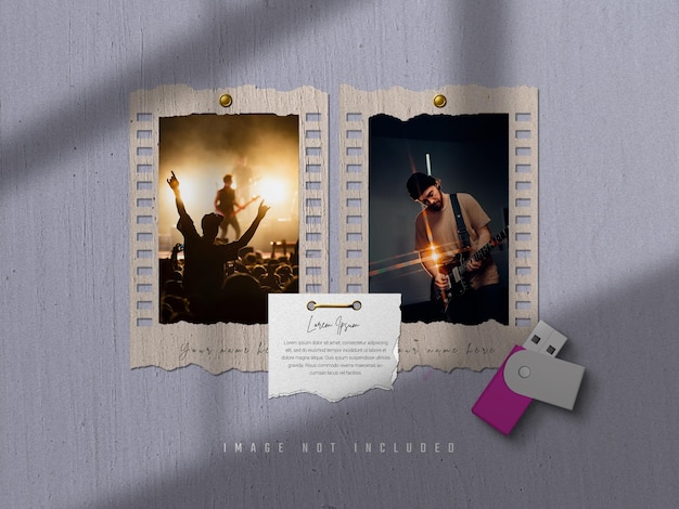 Torn polaroid photo photo frame mockup