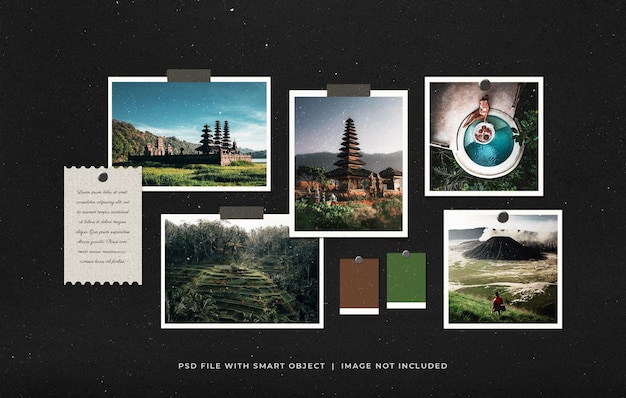 Travel photo film frames moodboard mockup
