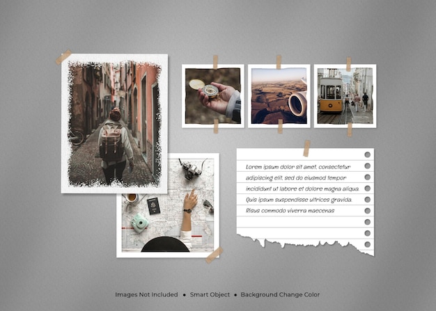 Traveling minimalist photo frame moodboard mockup