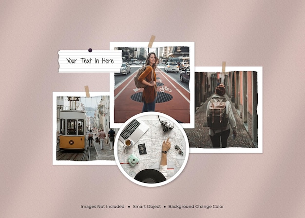 Traveling minimalist photo frame moodboard mockup