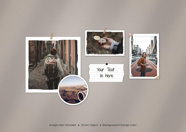 Traveling minimalist photo frame moodboard mockup