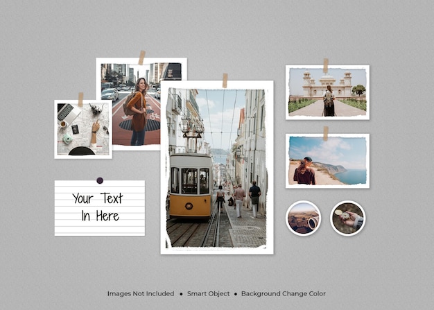 Traveling minimalist photo frame moodboard mockup