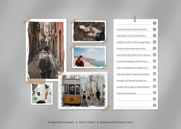 Traveling minimalist photo frame moodboard mockup
