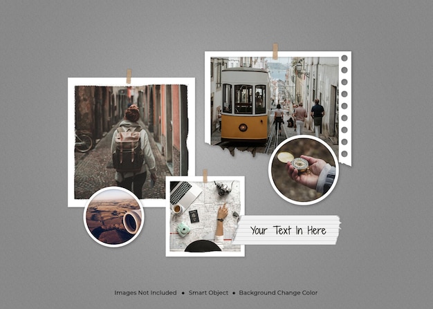 Traveling minimalist photo frame moodboard mockup