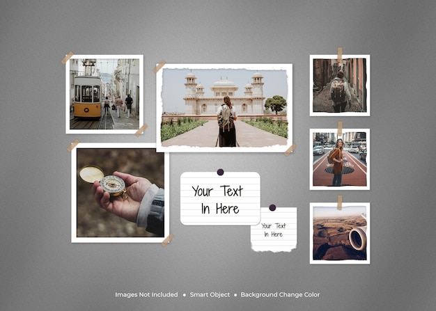 Traveling minimalist photo frame moodboard mockup