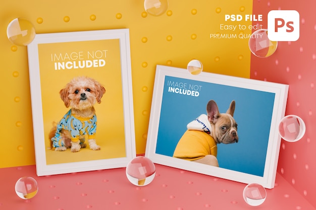 Two frames stylish mock up poster template on corner room.