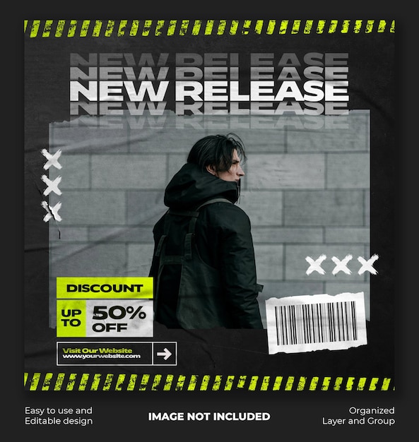 Urban fashion with torn paper style street wear banner instagram post template