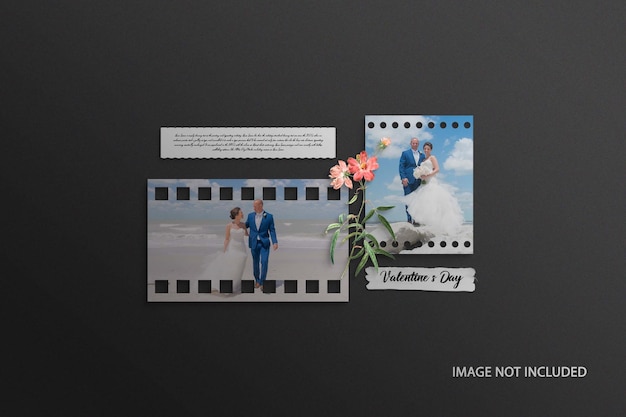 Valentine’s day photo minimalist frame mockup paper effect photoshop psd file