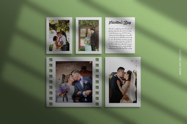 Valentine’s day photo frame mockup with paper 3d rendering psd file