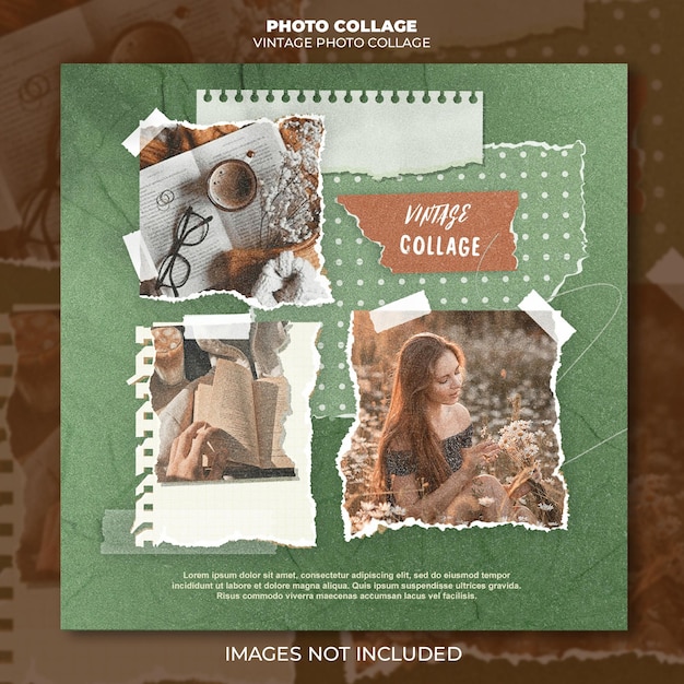 Vintage photo collage psd template for nostalgic and retro designs