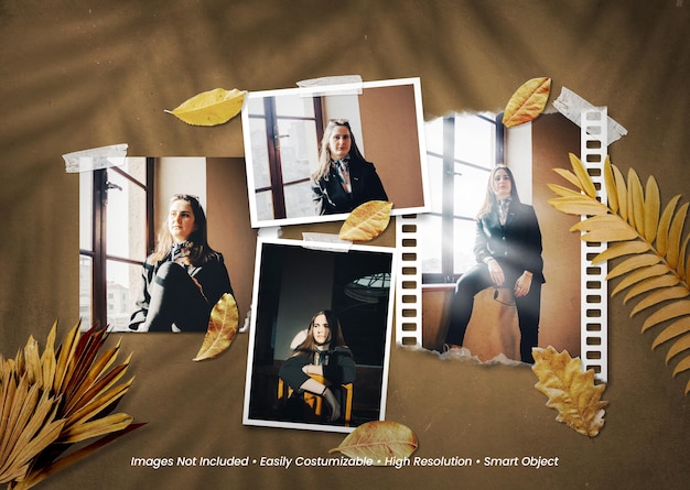 Vintage realistic and minimalist moodboard polaroid photo paper frame mockup with shadow overlay