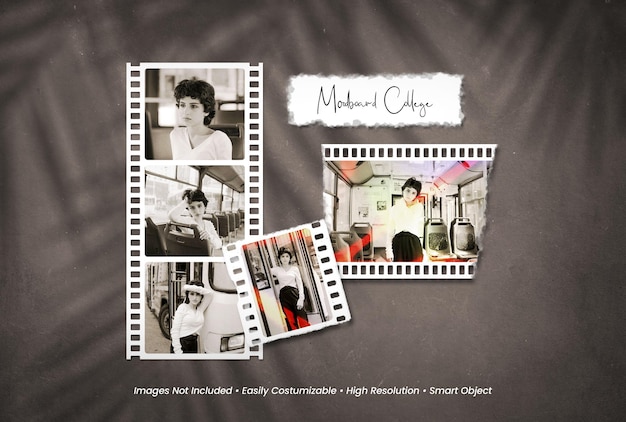 Vintage realistic and minimalist moodboard polaroid photo paper frame mockup with shadow overlay