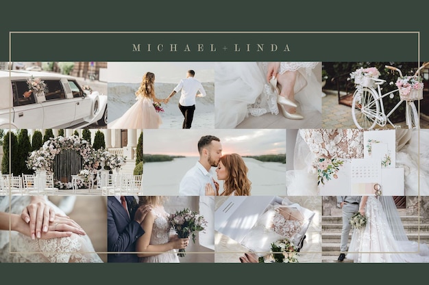 Wedding photo collage template album cover designs photo book layouts in photoshop psd