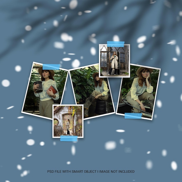 A collage of photos with a tree in the background