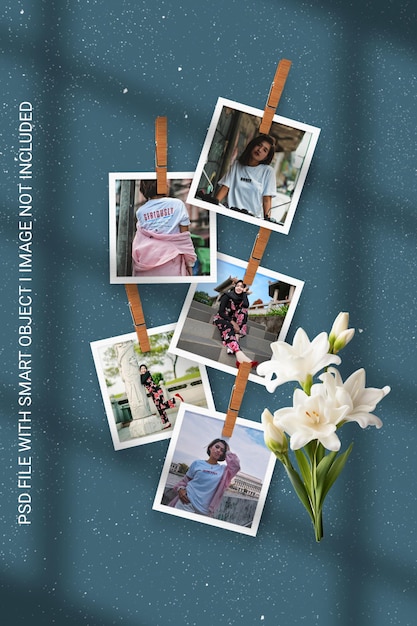 A collage of photos with a woman in a blue shirt and a flower in the middle