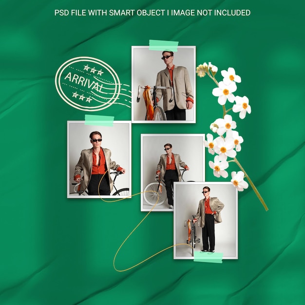 A green background with pictures of a man and a guitar