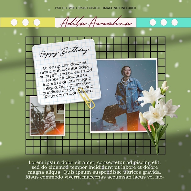 A poster for a birthday party with a man in a denim jacket and a picture