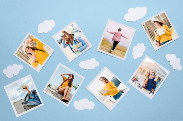 Above view travel concept with photos