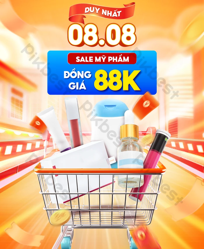 Banner Sale Thương Hiệu Mỹ Phẩm Xe đẩy Màu Cam