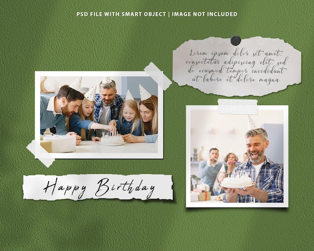 Birthday moodboard photo collage mockup with shadow overlay