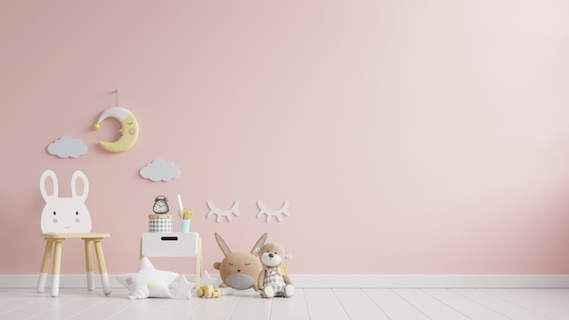 Children’s room in light pink color wall