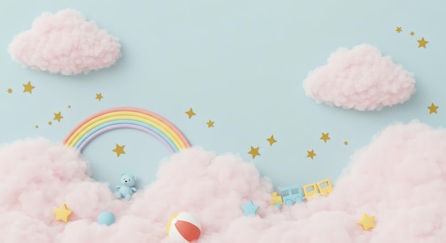 Childrens themed background with rainbow and toys