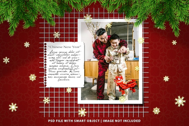 Chinese new year photo frame mockup premium psd