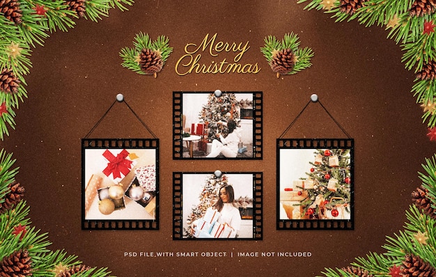 Christmas greeting photo filmstrip frames moodboard mockup