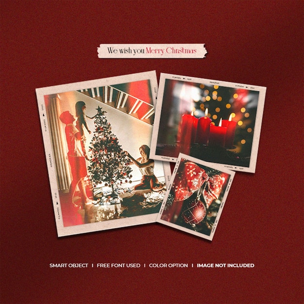 Christmas greeting photo paper frames mockup