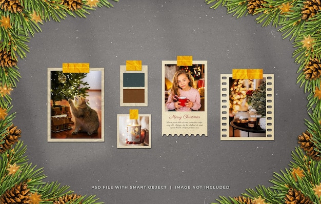 Christmas greeting photo paper frames moodboard mockup