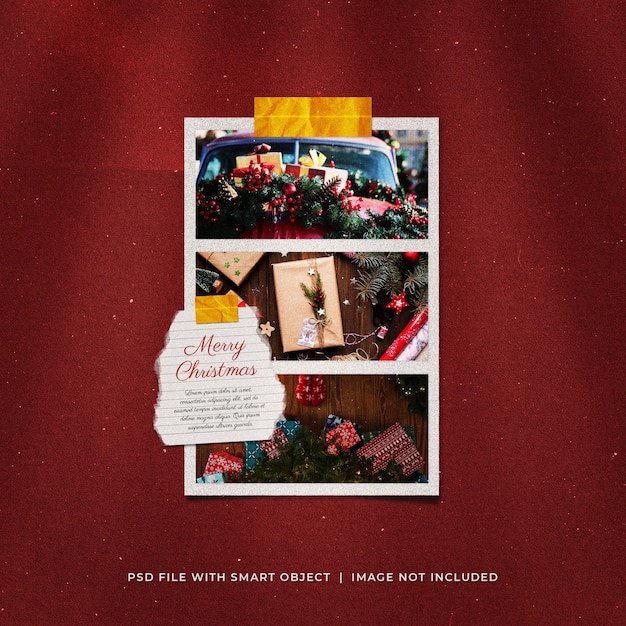 Christmas greeting social media post photo paper film frame mockup