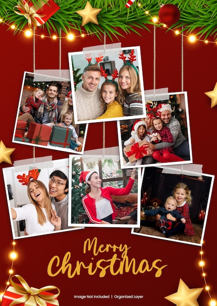 Christmas hanging photo frame collage mockup