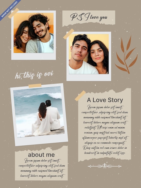 Classic collage photo frame template for photoshop