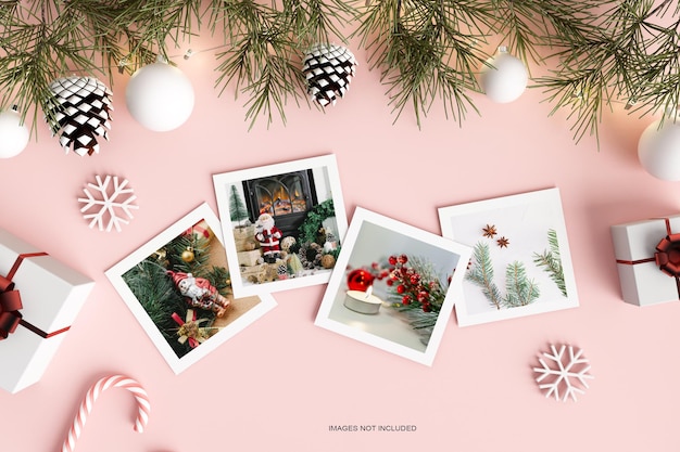 Clean minimal christmas paper with pine leafs mockup