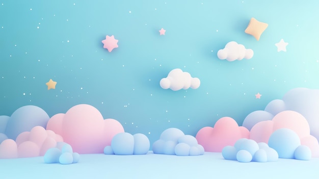 Dreamy night sky with fluffy clouds and stars