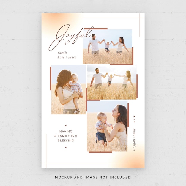 Family photo card rectangle template in psd