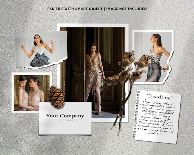 Fashion photo frame collage moodboard set mockup premium psd