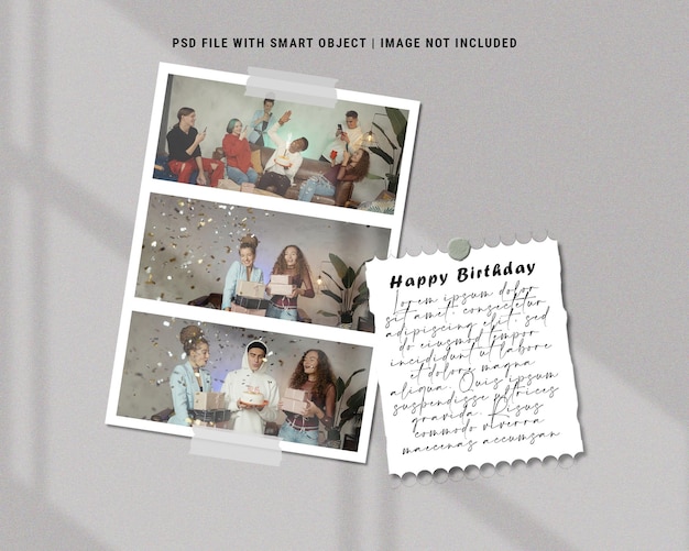 Happy birthday photo frame set mockup premium psd