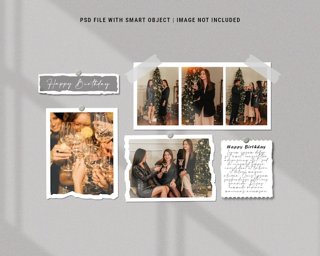 Happy birthday photo frame set moodboard mockup premium psd premium psd