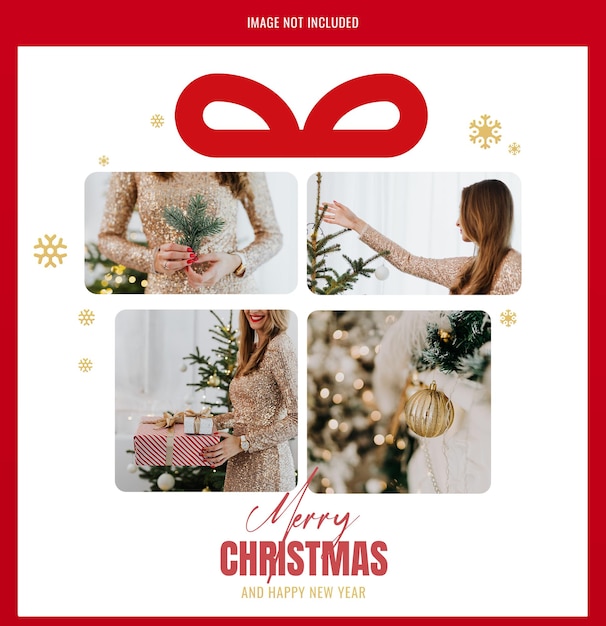 Happy new year – modern christmas gift photo collage social media post or flyer