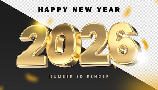 Happy new year number 2026 gold 3d