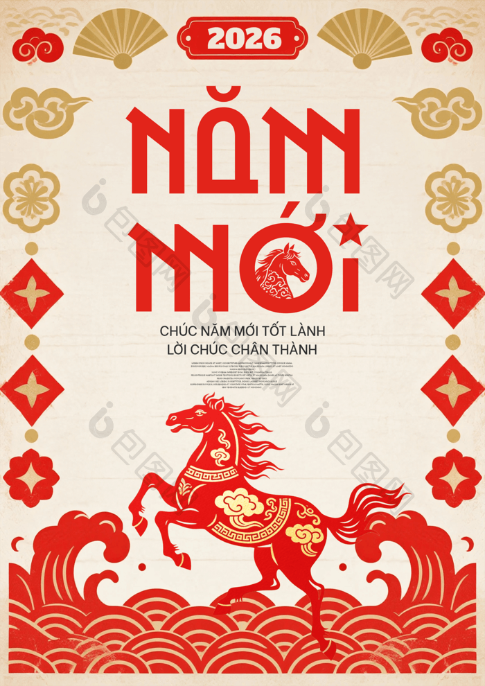 Hoa, Sóng, Mây Tốt Lành, Quạt áp Phích Ngày Lễ Tết Nguyên đán Và Lễ Hội Mùa Xuân Năm 2026