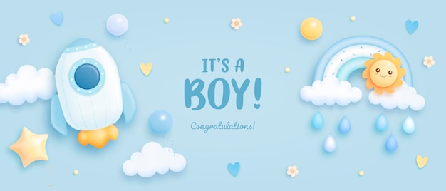 Its a boy baby shower invitation with lettering