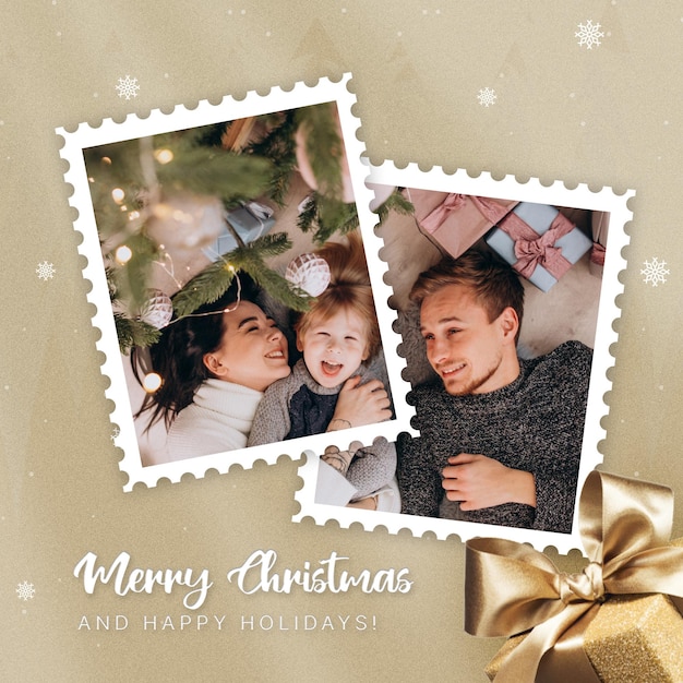 Joyful family christmas holiday greeting card polaroid collages social post