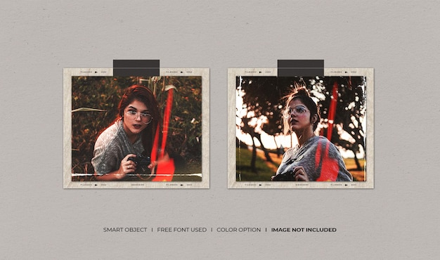 Landscape film frame photo with light leak mockup