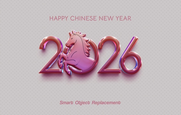 Logo for the celebration of the new year of the horse 2026 in a glossy 3d style